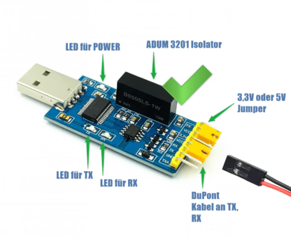 FT232RL Adapter mit Beschriftung der Komponenten